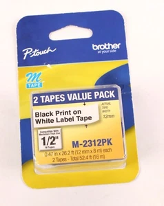 Brother P-touch M-2312Pk 1/2" Nastro Etichetta Bianco Stampa Nero (2 CONFEZIONI) Nuovo mai aperto - Foto 1 di 5
