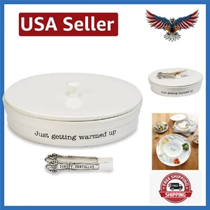 Weiße Keramik Tortilla Wärme Set - inklusive Deckel, Zange und elegantem Design - Bild 1 von 4