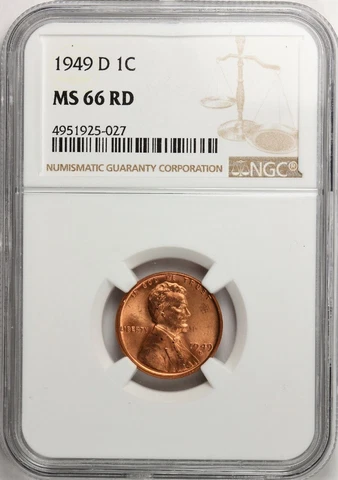 1949-D 1C LINCOLN CENT LOW POP KEY DATE NGC MS-66 RD FLAMING RED HIGHEST GRADES Cover