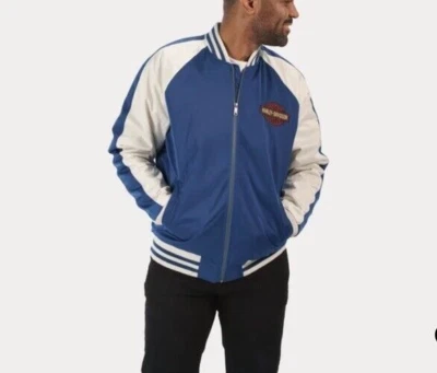 Harley Davidson Club Crew Colorblock 夹克蓝色白色男式 L 码 * 新 * 140 美元 — 第 1/4 张图片