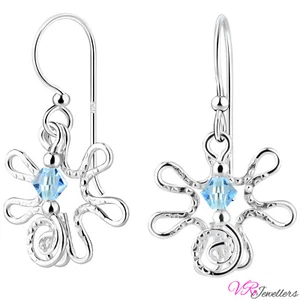 Crystal Chandelier Earrings 925 Sterling Silver Flower Drop Dangle Earrings Blue - Picture 1 of 2