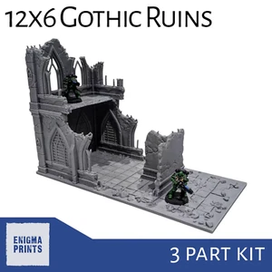 12x6 Gothic Ruins (Closed Windows) - 28mm 3D Printed Terrain Tabletop Wargaming - Picture 1 of 9