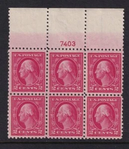 1914 Washington 2c Sc 425 MNH VF with full original gum, plate block of 6 (DK - Picture 1 of 1