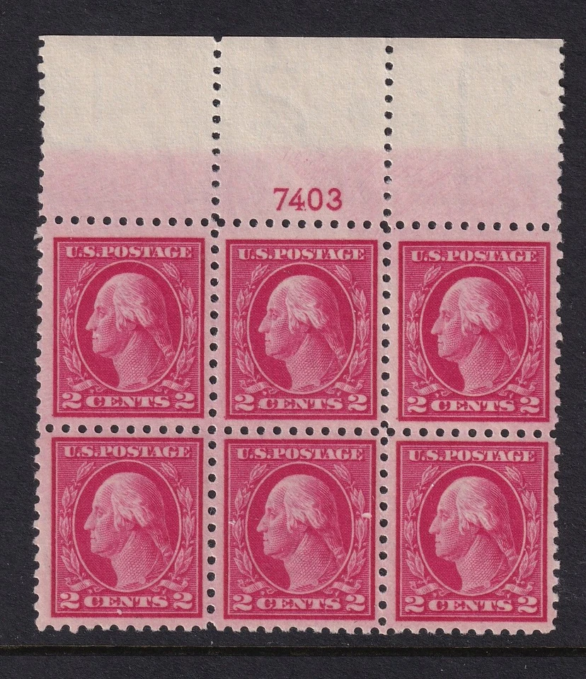 1914 Washington 2c Sc 425 MNH VF with full original gum, plate block of 6 (DK - Image 1 of 1