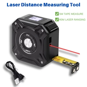 Misuratore di distanza laser 131 piedi/40 m e nastro autolock 16 piedi/5 m misura 2 in 1 schermo LCD - Foto 1 di 5