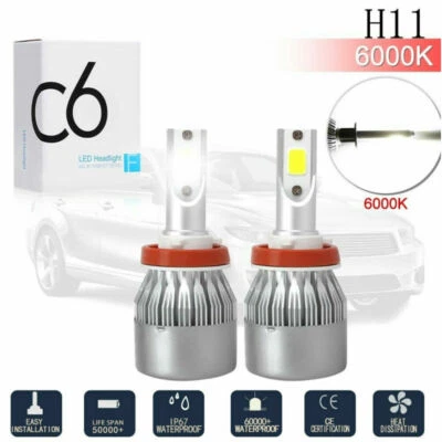 STONE BANKS 2X High Headlight Power C6 H8 H9 H11 6000K 120W 32000LM LED Bulbs Conversion Kit