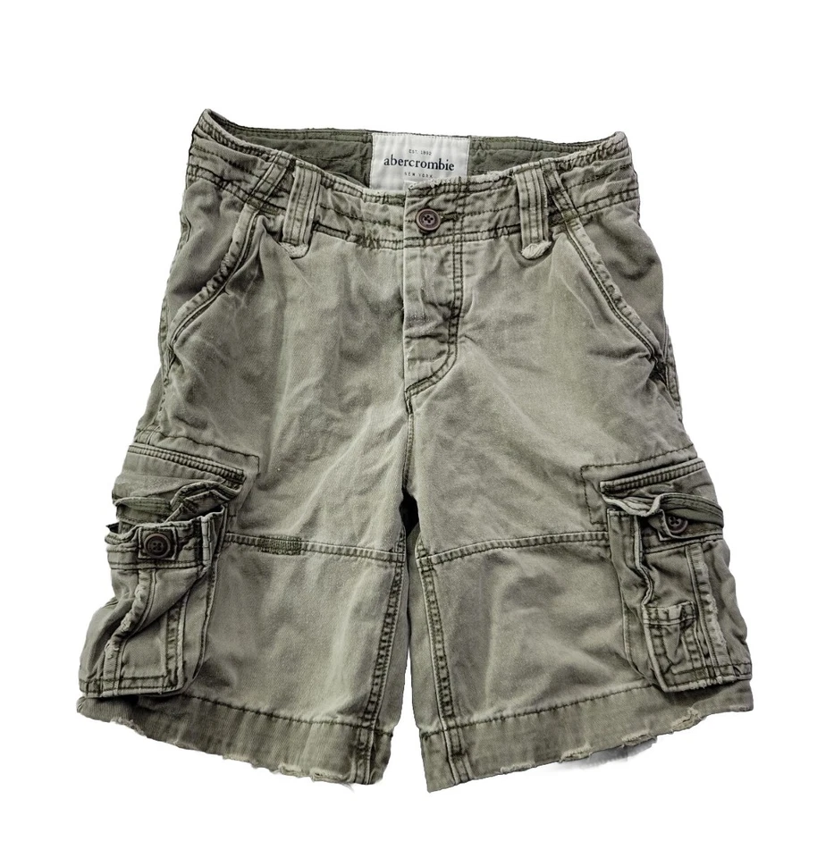 Pantalones Cortos Carga Abercrombie Niños 10 Verdes Bolsillos Cordón Fábrica Envejecido 9" Foto 1 de 4