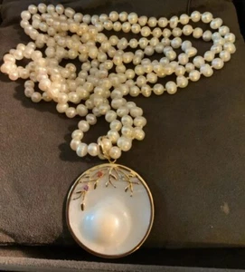 Vintage 14k Mabe Pearl Pendant Enhancer On Two Strands Of Pearls W/Appraisal - Picture 1 of 4