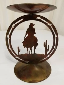 Rustic Cowboy Southwest Pillar Candle Holder. 6" Steel/Oxidized. Ranch/Cabin. - Picture 1 of 9