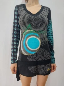 Blusa túnica de manga larga abstracta oscura de Desigual para damas talla M - Imagen 1 de 16