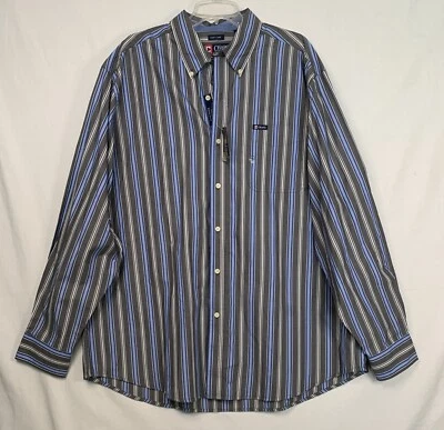 Chaps Dress Shirt Mens Gray Blue Stripe Long Sleeve Oxford 2XB Big &Tall NWT - Image 1 of 4