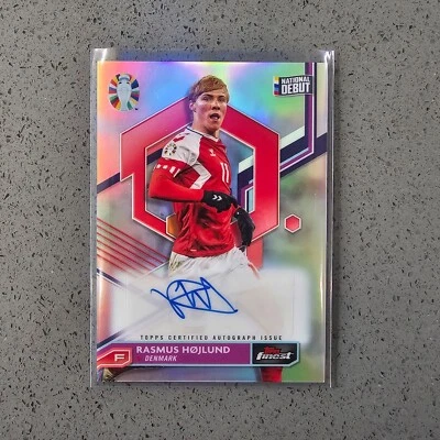 Rasmus Hojlund National Debut Topps Finest Auto Refractor  - Image 1 of 2