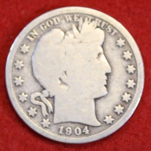 Medio dólar barbero 1904 90% moneda de plata circulada BH545 - Imagen 1 de 2