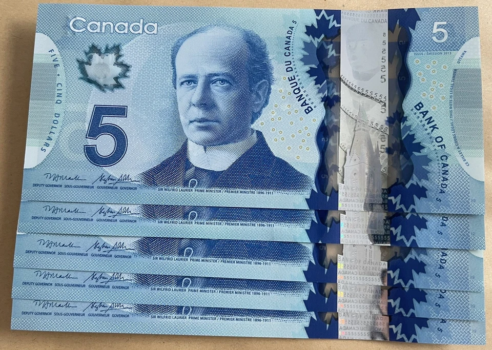 Canada 5 Dollars 2013 P-106b UNC Sign Macklem & Stephen Poloz 5 Pcs Dealer LOT - Image 1 of 1