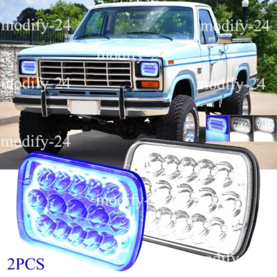 Pair Fit 1976-1986 Ford F150 F-150 Pickup 7x6 5x7" LED Headlights Hi/Lo Blue DRL - Image 1 of 4