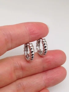 925 Sterling Silver Rope Huggie Hoop Earrings Plain Men Women 14.5mm/10mm x3mm - Picture 1 of 11
