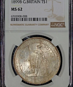 1899B Great Britain Silver Trade Dollar, NGC MS62, Light Toning, Original Skin - Picture 1 of 2