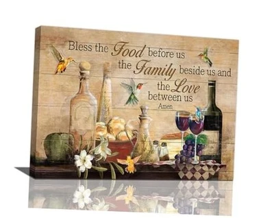 Arte de pared rústico cocina cuadros decoración de pared vintage bendecido 16L"x12W" vino tinto Foto 1 de 4