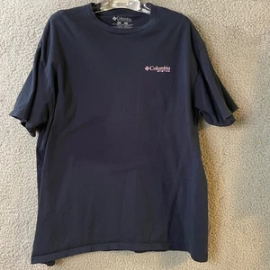 Columbia Performance Fishing Gear Top Tee TShirt Womens XL Navy Blue Text Pink - Picture 1 of 11