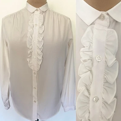 Vintage 80s SEARS White Ruffled Tuxedo Blouse - Image 1 of 4