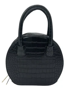 Bolso de mano pequeño redondo negro imitación piel de serpiente - Imagen 1 de 3