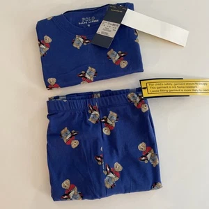 Polo Ralph Lauren "Polo Bear" 2 Piece Pajama's Set Size 12 Kids PJS NWT Blue - Picture 1 of 7