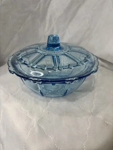 Vintage Depression Glass Candy Dish / Bowl With Lid Beaded Oyster Pearl Teal  - Picture 1 of 15