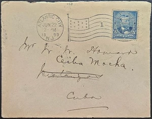 SPANISH AMERICAN WAR ERA - NJ to CARIBBEAN 1899 Cover - ATLANTIC CITY FLAG Ccls - Picture 1 of 2