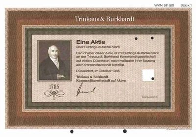 Trinkaus & Burkhardt Düsseldorf 1985 Hirschland Essen 50 DM C. G. Jaeger Blanco  Foto 1 de 2