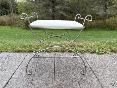 Vintage Art Deco Hollywood Regency Mid Century Metal Vanity Bench Chair Stool - Image 1 of 4