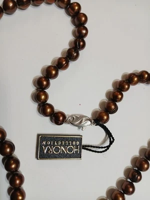 HONORA 8mm Gray Copper Brown Pearl Sterling Silver  NECKLACE 34" Foto 1 de 4