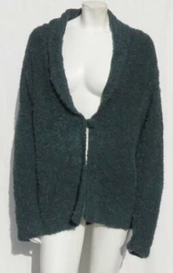 TEY ART Hand Made Peru Teal Alpaca Wool Boucle Knit Cardigan Sweater sz M fits L - Picture 1 of 5