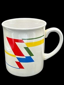 Vintage Ironstone Coffee Mug Cup Colorful Geometric Design Made In Romania - Picture 1 of 6