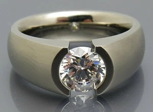 DISEÑO MADURO - ANILLO TENSOR BRILLANTE BRILLANTE DE UN SOLO CARÁTER - ORO BLANCO 585 - Imagen 1 de 12