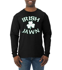 Irish Jawn Philadelphia Humor Clover St Patricks Day Men Long Sleeve Shirt - Picture 1 of 6