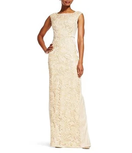 Adrianna Papell Champagne Cap Sleeve Lace Insert Column Gown - NWT Many Sizes - Picture 1 of 8