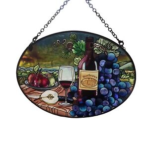 Amia Suncatcher Wine Bottle Glass Charcuterie Grapes Fruit Vineyard Hand Painted