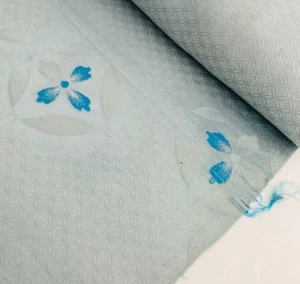Ricamato azzurro 16yd! INTERO tessuto kimono giapponese seta vintage SCG8 - Foto 1 di 8
