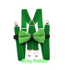SN-D5-5 St Patricks Day Dress Costume Green Bow tie Braces Suspenders Set - Picture 1 of 3