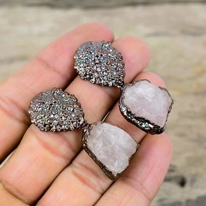 Copper Radiant Rose Quartz Rough Stone Bezel Electroformed Drop Earrings Jewelry - Picture 1 of 6