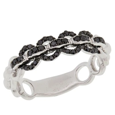 Rarities Sterling Silver Black Diamond Curb Chain Link Band Men Womens Size 8 - Image 1 of 4