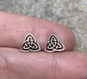 Sterling Silver Celtic Stud Earrings, Triquetra, Trinity Post Earrings - Picture 1 of 5