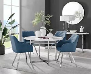 Adley High Gloss Storage Dining Table in White and 4 Falun Silver Leg Chairs Set - Picture 1 of 43