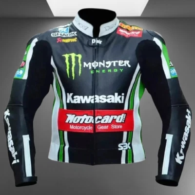川崎怪物赛车摩托车皮革夹克川崎骑行机车夹克 — 第 1/4 张图片