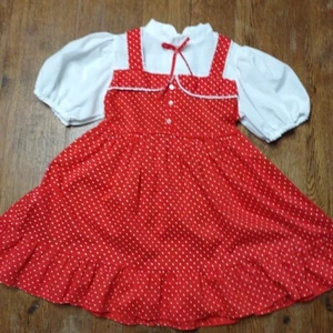 Vintage Cinderella Brand Red White Prairie Dress Girls 5 USA Made Cottagecore - Picture 1 of 14