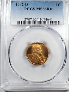 1942 - D  Lincoln Cent  - PCGS  MS66RD - Picture 1 of 4