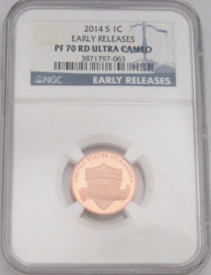 2014-S Lincoln Shield Cent NGC PF70 RD ULTRA CAMEO ER = Perfect GEM GRADED PROOF - Image 1 of 4