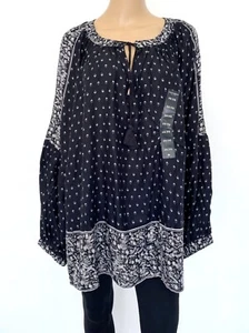 NWT! NEW! LUCKY BRAND Plus Size 3X Black White Floral Blouse Top Tunic Women's - Picture 1 of 10