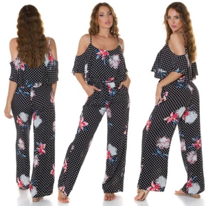 Marlene Maxi Viskose Jumpsuit im Cold Shoulder-Style mit Pünktchen und Flower - Bild 1 von 22