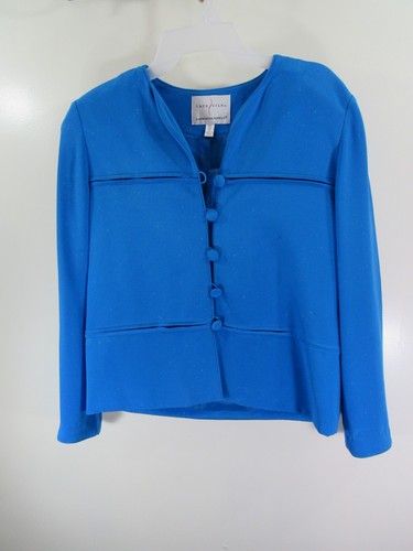 Safe Silk By Adrianna Papell Blazer Size 8 Blue Specks Button Front Long Sleeve